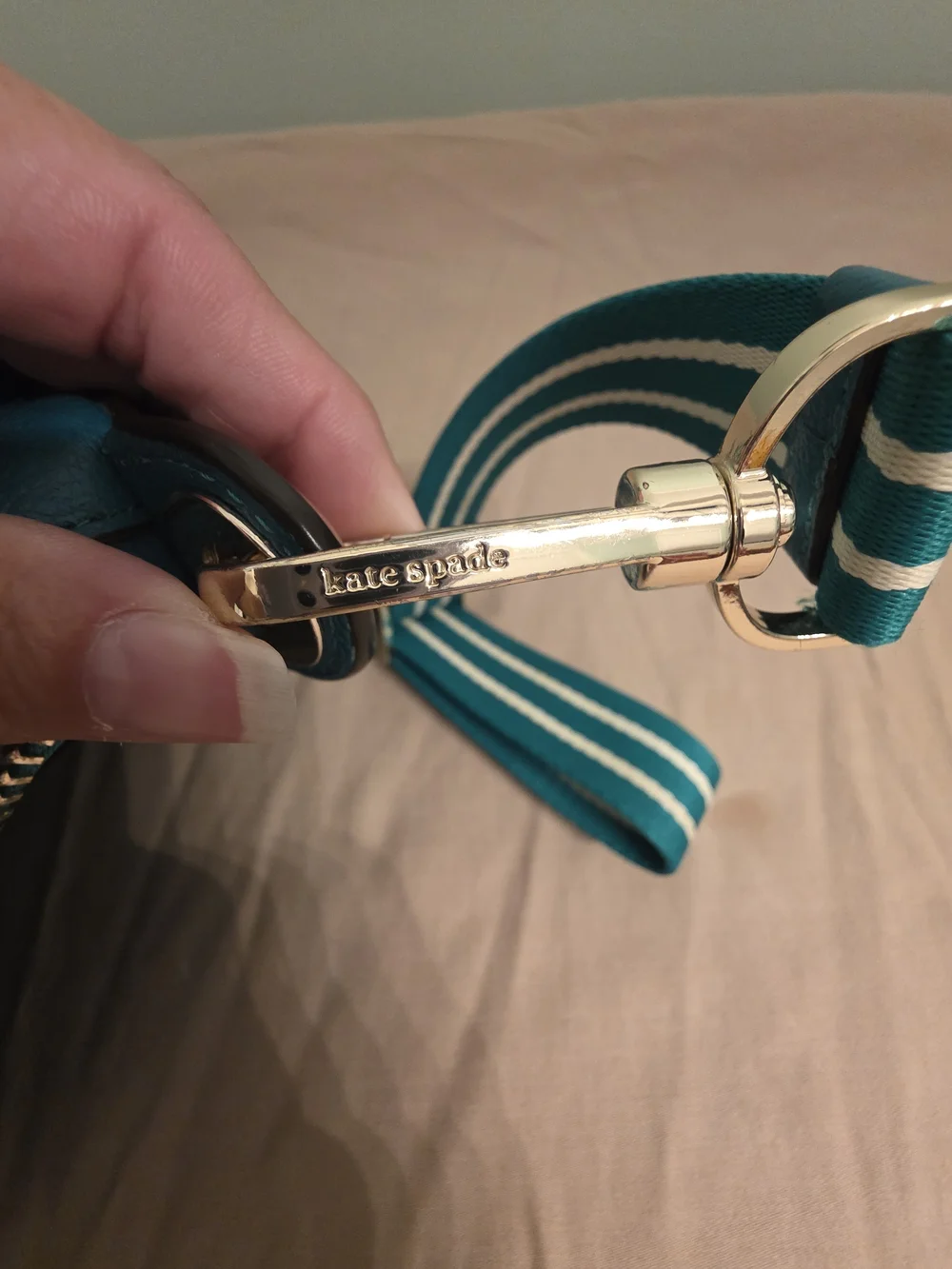 kate spade Emerald Green Leather Crossbody with Striped Strap